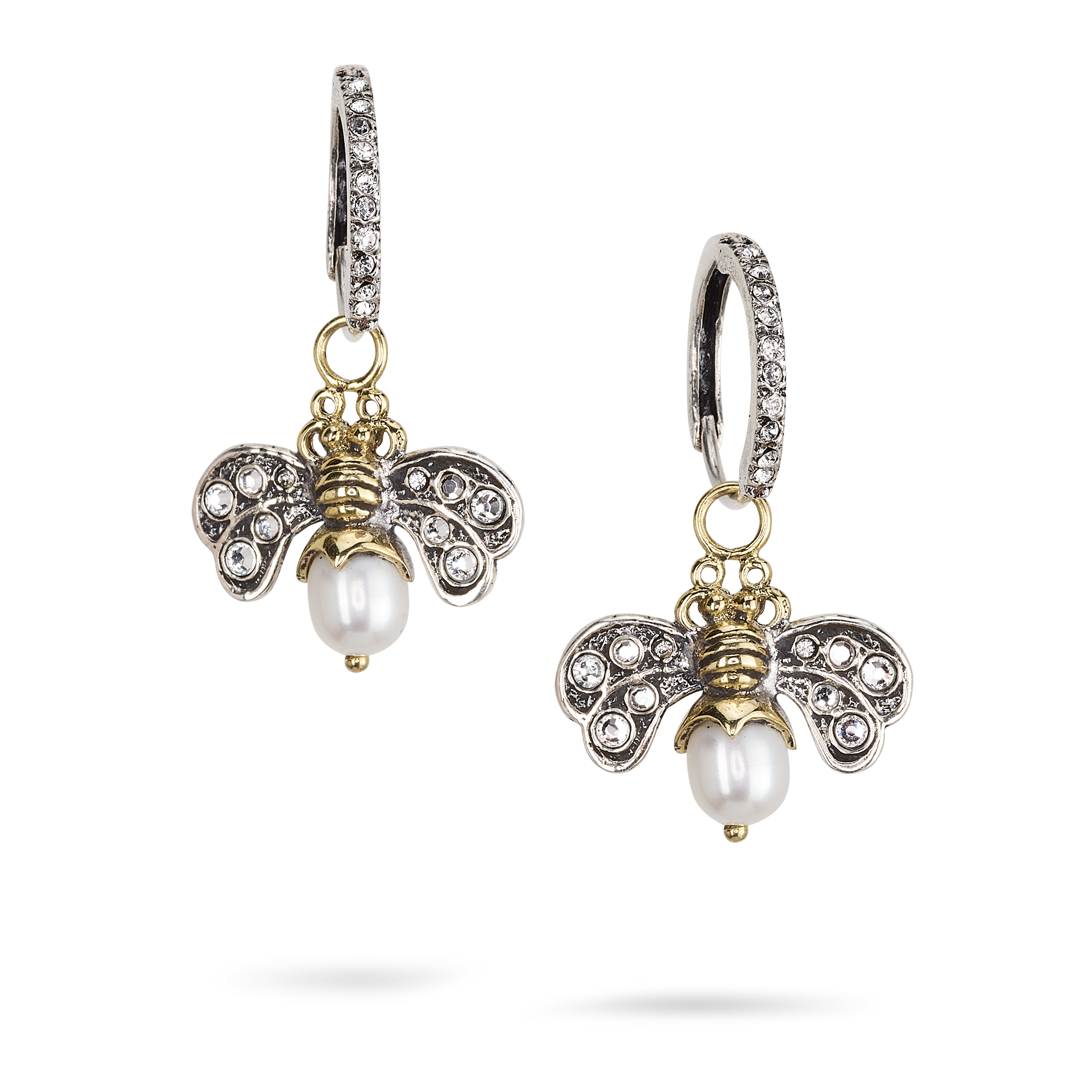 Crystal Honeypearl Bee Dangle Earrings