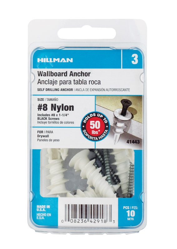 Hillman no 8 x 1-1/4" Nylon Flat Head Wallboard Anchors 10 pk