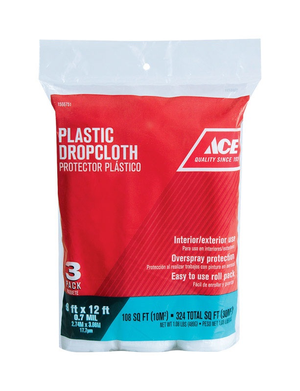 Ace Plastic Drop Cloth .7 mil 9 ft x 12 ft 3 pk