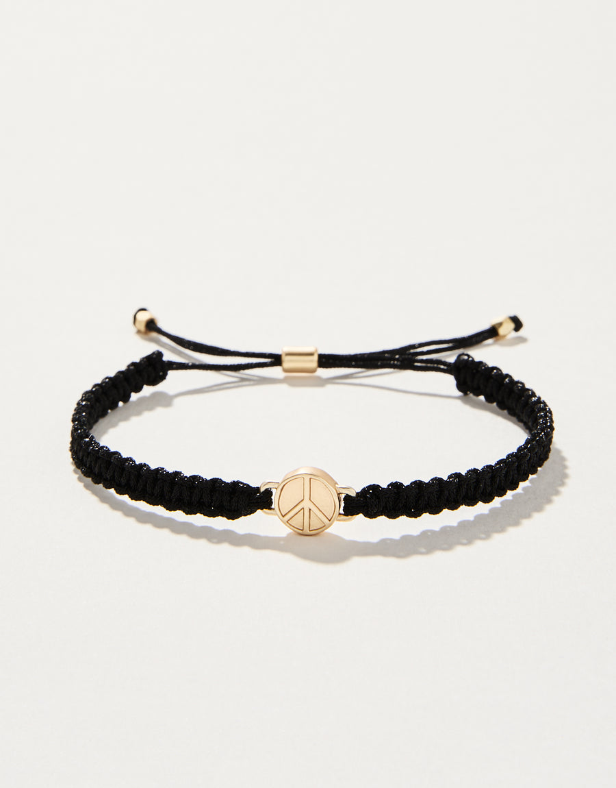 Friendship Bracelet Metallic Black with Peace Sign