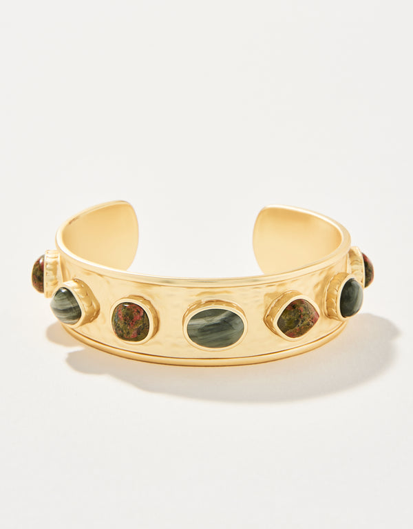 Naia Statement Cuff Unakite & Silver Leaf Jasper