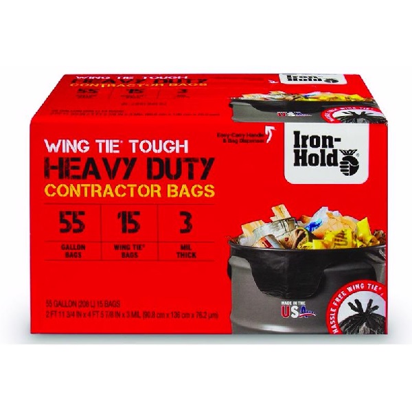 Iron-Hold 55 gal Contractor Bags Wing Ties 15 pk