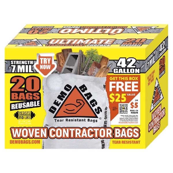 Demo Bags Ultimate Pro Pack 42 gal Contractor Bags Flap Tie 20 pk